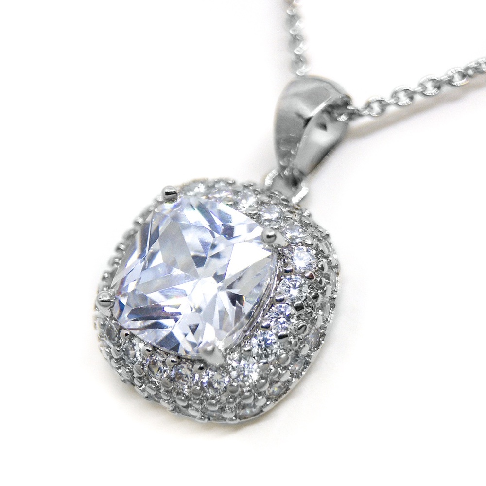 Exquisite Sterling Silver and CZ Square Necklace